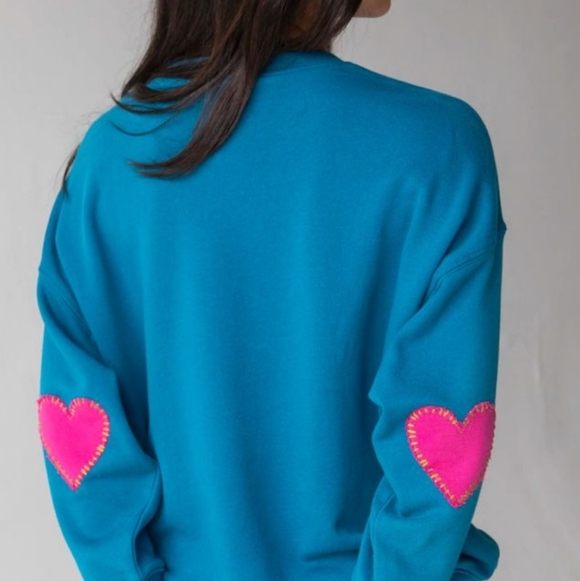 NATURAL LIFE Loved Script Chain-Stitch Sweatshirt in Teal - Picture 4 of 9